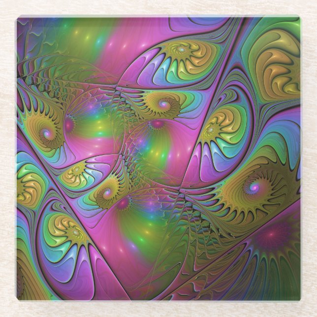 Die farbenfrohe, leuchtende, trippy-Abstrakte Frak Glasuntersetzer (Vorderseite)