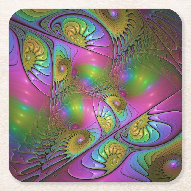 Die farbenfrohe, leuchtende, trippy-Abstrakte Frak Rechteckiger Pappuntersetzer (Vorderseite)