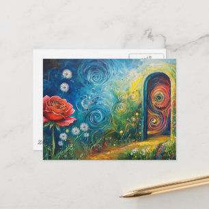 Die farbenfrohe magische Gartentor-Pforte Postkarte