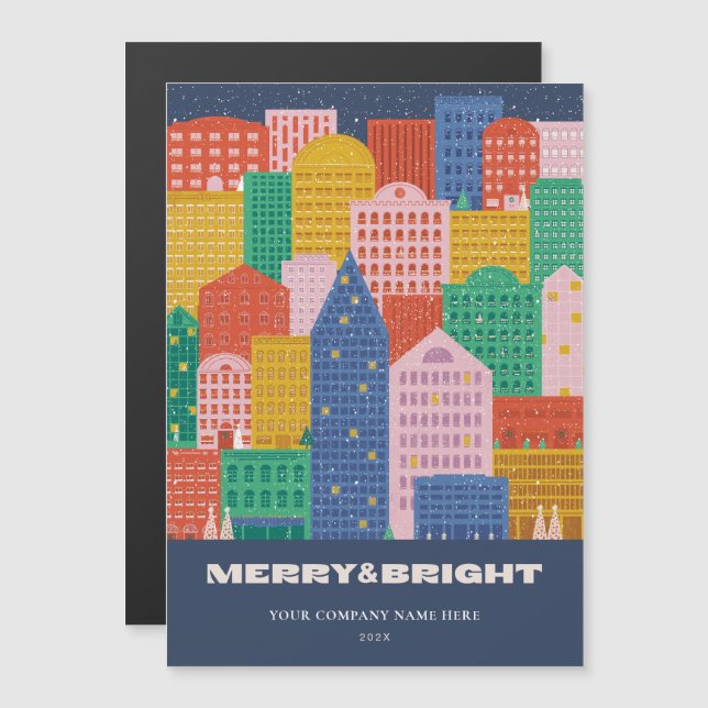 Die farbenfrohe Stadt im Winter Coroporate Magneteinladung (Vorne/Hinten)