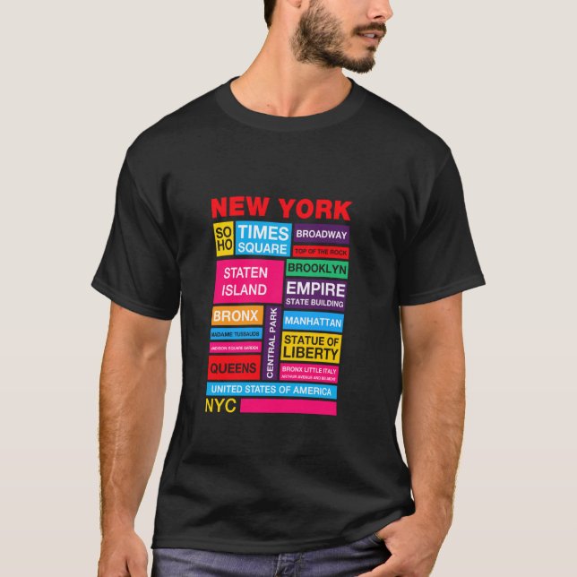 Die farbenfrohen New Yorker Sehenswürdigkeiten, da T-Shirt (Vorderseite)