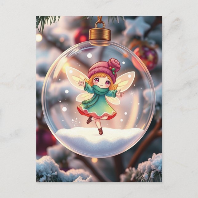 Die Fee im Weihnachtsbaum Feiertagspostkarte (Vorderseite)