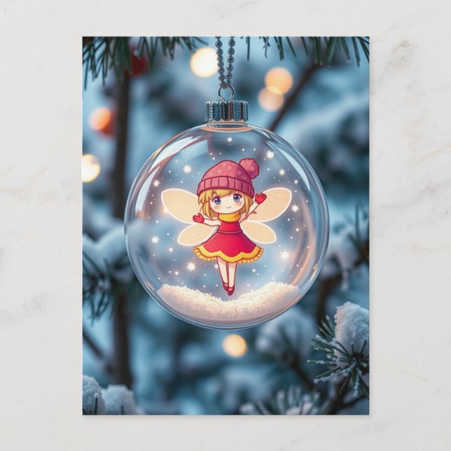 Die Fee im Weihnachtsbaum Feiertagspostkarte (Vorderseite)