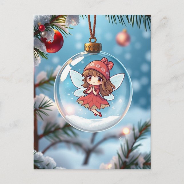 Die Fee im Weihnachtsbaum Feiertagspostkarte (Vorderseite)