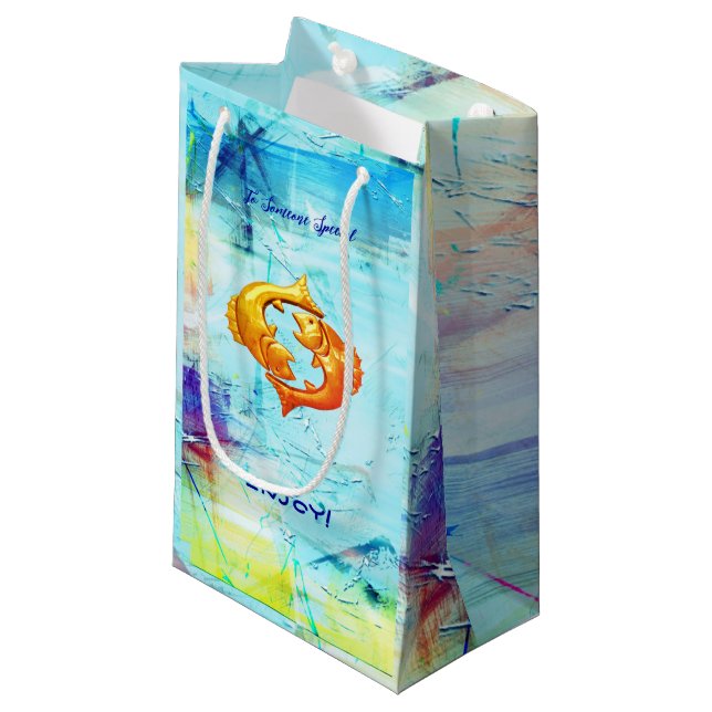 Die Fische fischen Kleine Geschenktüte (Vorderseite Schrägansicht)