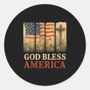 Die Flagge der USA überquert Gott segne Amerika bl Runder Aufkleber