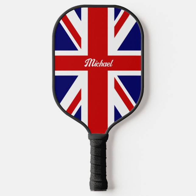 Die Flagge Großbritanniens mit Namen oder Text Pickleball Schläger (Vorderseite)
