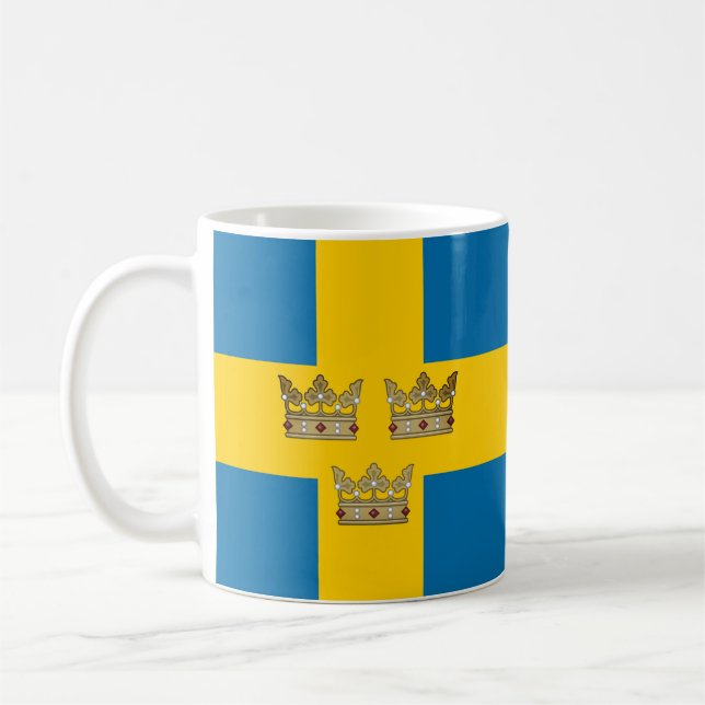 Die Flagge Schwedens mit Drei Kronen Schwedens wur Kaffeetasse (Links)