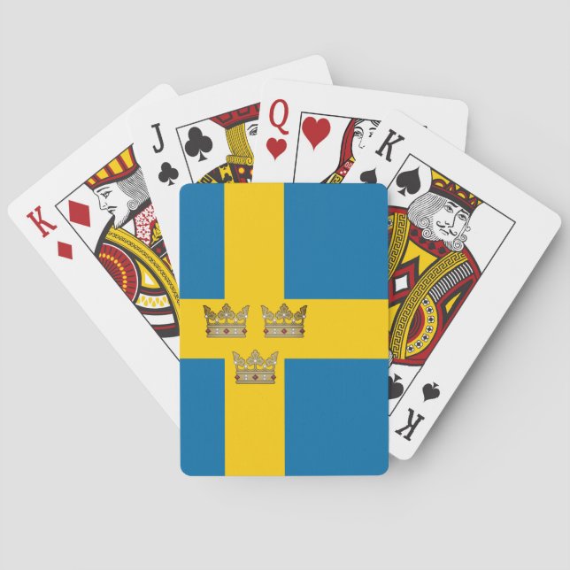 Die Flagge Schwedens mit Drei Kronen Schwedens wur Spielkarten (Rückseite)