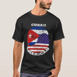 Die Flagge von USA und Kuba halb Kubaner halb Amer T-Shirt