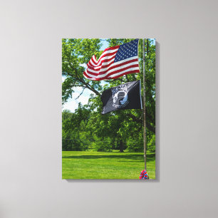 Die Flaggen Amerikas und des POS Leinwanddruck