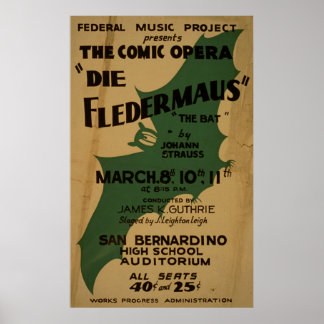 Die Fledermaus Strauss Vintag 1938 WPA-Poster Poster