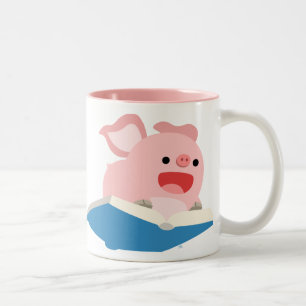 Die Fliegen-Buch-und Cartoon-Schwein-Tasse Zweifarbige Tasse