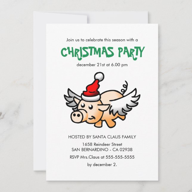 Die fliegende Weihnachtsschweinei-Party Einladung (Vorderseite)