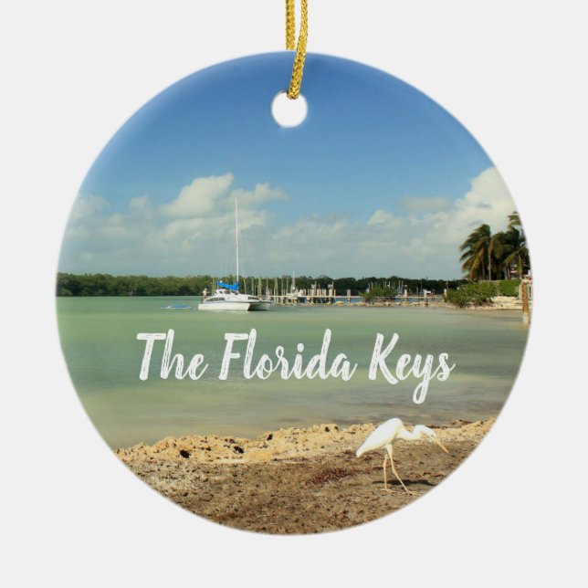 Die Florida Keys Foto Szene mit Schiff und Gerte Keramik Ornament (Vorne)