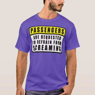 Die Fluggäste werden aufgefordert, von einem Schre T-Shirt