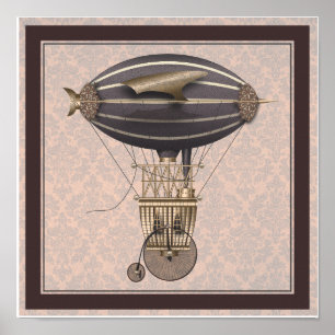 Die Flugmaschine Penny Farthing fliegt Fantasiewes Poster