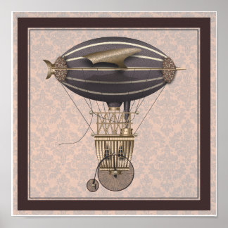 Die Flugmaschine Penny Farthing fliegt Fantasiewes Poster