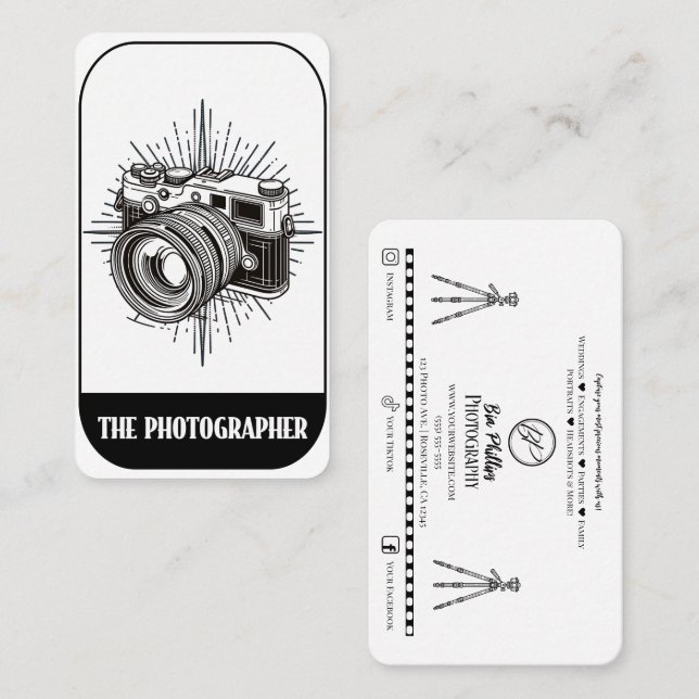 Die Fotografin Black DSLR Tarot Fotografie Visitenkarte (Vorne/Hinten)