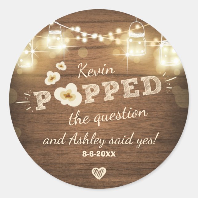 Die Frage-Verlobung Wedding Popcorn Runder Aufkleber (Vorderseite)