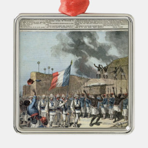 Die französische Flagge, die Abomey kommt Silbernes Ornament