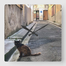 Die französische Katze Quadratische Wanduhr