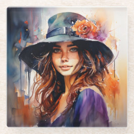 Die Frau im Hut: Portrait der lebendigen Gnade Glasuntersetzer