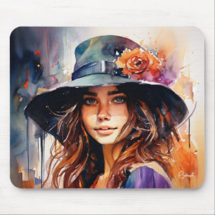 Die Frau im Hut: Portrait der lebendigen Gnade Mousepad