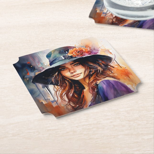 Die Frau im Hut: Portrait der lebendigen Gnade Untersetzer (angewinkelt)