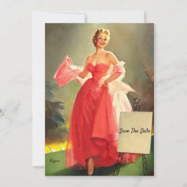 Die Frau in einem rosa Ballgown Save the Date Karte