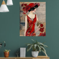 Die Frau in einem roten Kleid Collage Poster