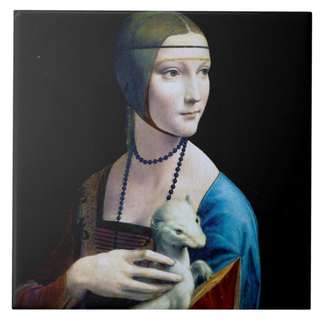 Die Frau mit einem Ermine, Leonardo da Vinci Fliese (Vorderseite)