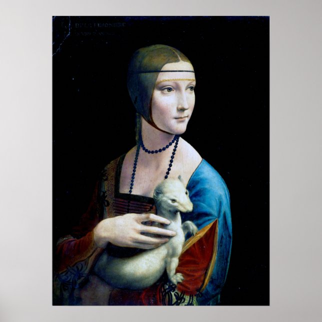 Die Frau mit einem Ermine, Leonardo da Vinci Poster (Vorne)