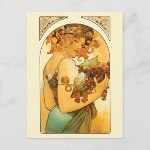 Die Frau mit Obst von Mucha Postkarte