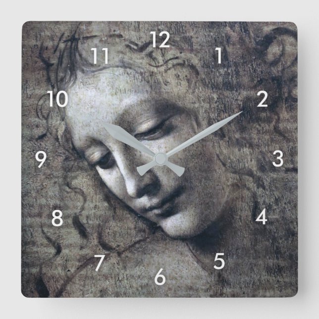 Die Frau mit verachteter Haare, Leonardo da Vinci Quadratische Wanduhr (Vorderseite)