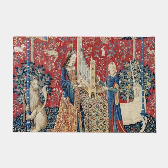 Die Frau und das Einhorn, hörend Fußmatte (Vorderseite)