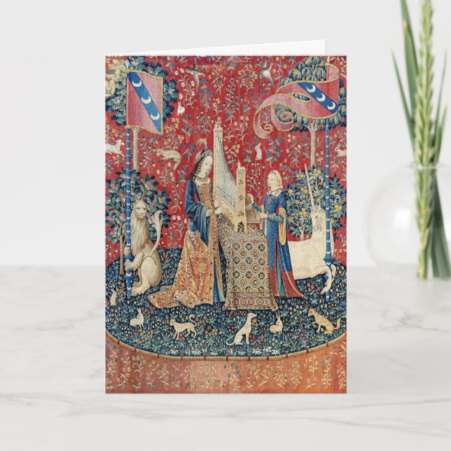 Die Frau und das Einhorn, hörend Karte (Vorderseite)