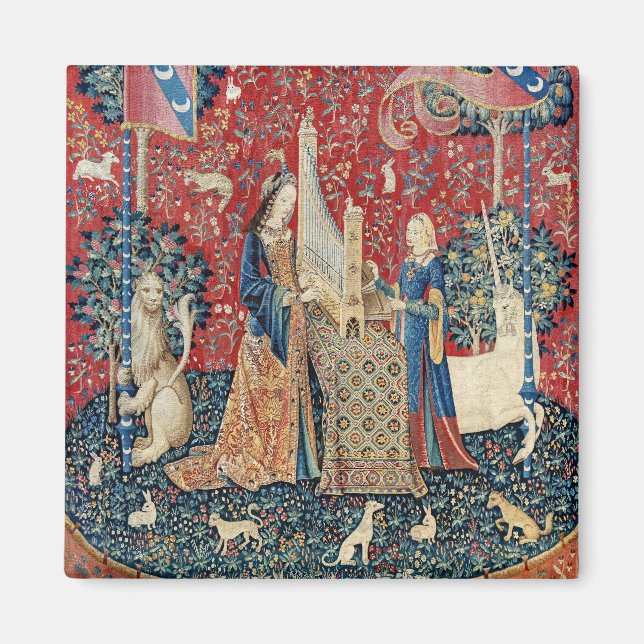 Die Frau und das Einhorn, hörend Magnet (Vorne)