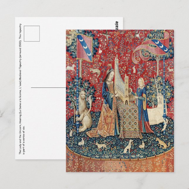 Die Frau und das Einhorn, hörend Postkarte (Vorne/Hinten)