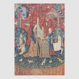 Die Frau und das Einhorn, hörend Seidenpapier