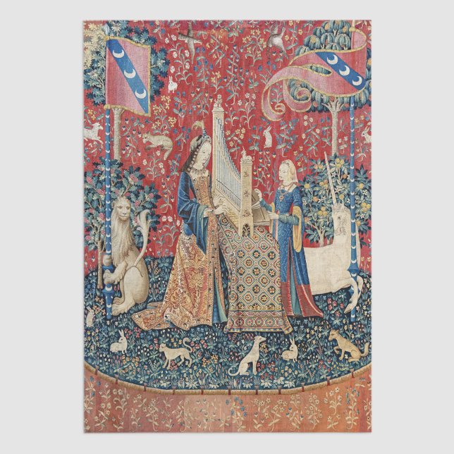 Die Frau und das Einhorn, hörend Seidenpapier (Von Creator hochgeladen)