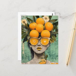 Die Frau und die Orangen-Collage Postkarte