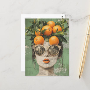 Die Frau und die Orangen-Collage Postkarte