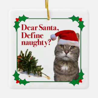 Die freche Katzen-Weihnachtsquadrat-Verzierung Keramikornament