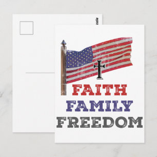 Die Freiheit der Familie überqueren mit der Flagge Postkarte
