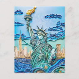 Die Freiheitsstatue bei Sonnenuntergang bezwingen Postkarte