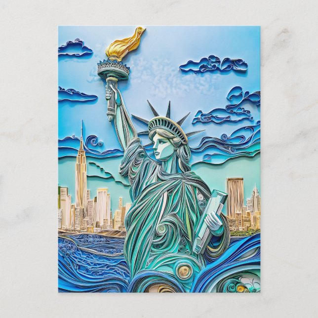 Die Freiheitsstatue bei Sonnenuntergang bezwingen Postkarte (Vorderseite)