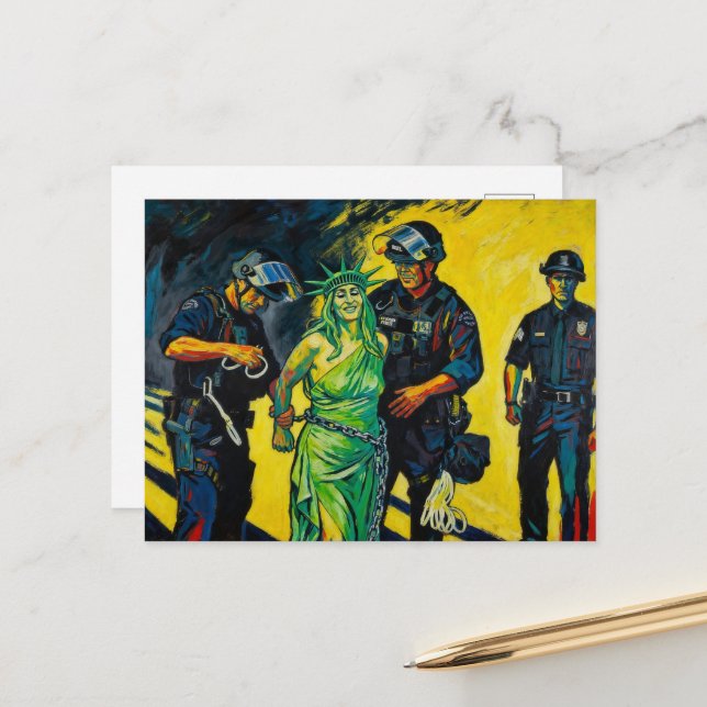 Die Freiheitsstatue wird verhaftet Postkarte (Vorderseite/Rückseite Beispiel)