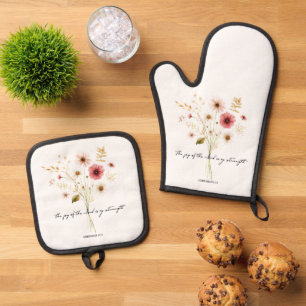 Die Freude des Herrn minimalistisches Floral Ofenhandschuh & Topflappen-Set