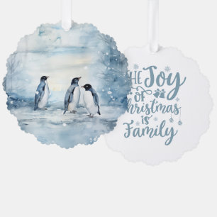 Die Freude von Weihnachten ist die Pinguinfamilie Ornament Karte